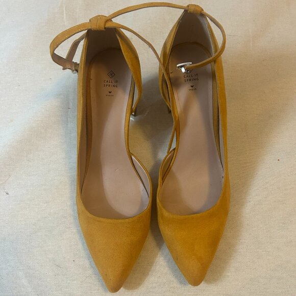 Call It Spring - Mustard Ankle Strap Pointed Toe Heel - Size 10 - Picture 1 of 4